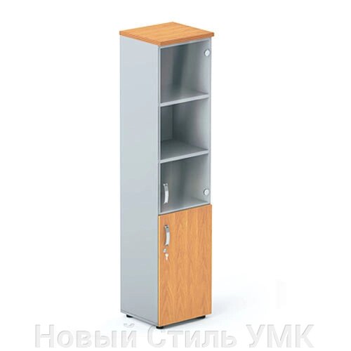 Шкаф узкий с глухими и стеклянными дверцами БОСТОН от компании Новый Стиль УМК - фото 1