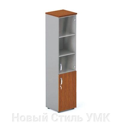 Шкаф узкий с глухими и стеклянными дверцами МИЛАН от компании Новый Стиль УМК - фото 1