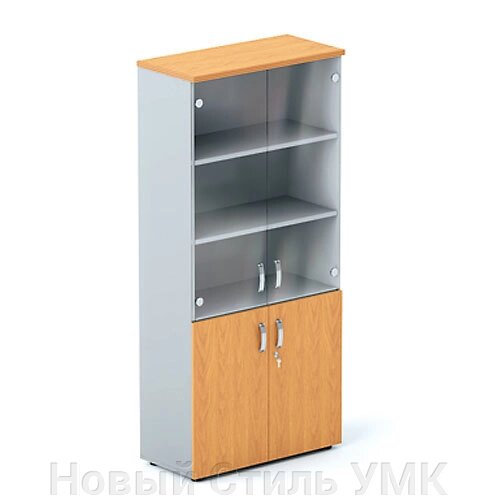 Шкаф высокий с глухими и стеклянными дверцами БОСТОН от компании Новый Стиль УМК - фото 1
