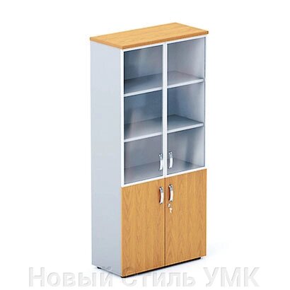 Шкаф высокий с глухими и стеклянными дверцами в раме БОСТОН от компании Новый Стиль УМК - фото 1