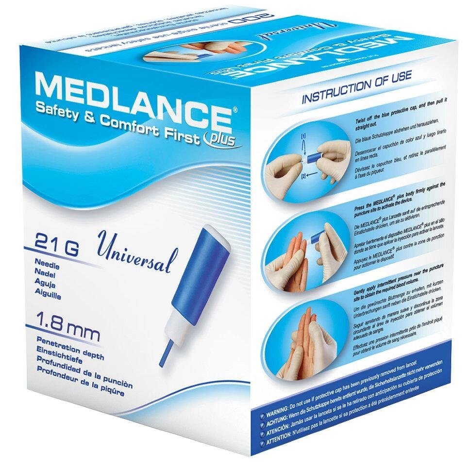 Ланцет Medlance Plus Universal. Игла 21G, глубина прокола 1,8 мм, синий (HTL Strefa, Польша) - распродажа