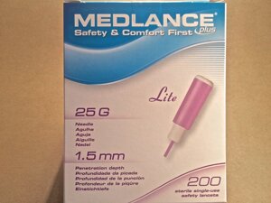 Ланцет Medlance Plus Lite. Игла 25G, глубина прокола 1,5 мм, 200 шт/уп (HTL Strefa, Польша)