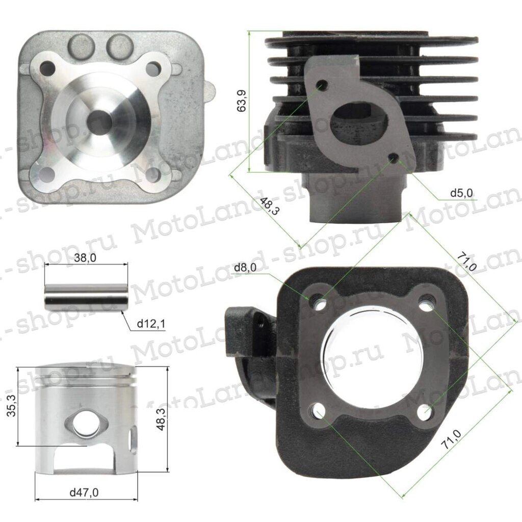 ЦПГ (поршневая) d=47mm 1E40QMB (Stels QJ50) (62,5/62,6/64/12) 70см3 (+головка) от компании МотоОПТ - фото 1