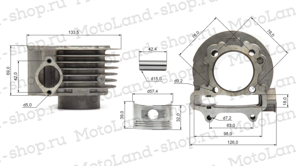 ЦПГ (поршневая) d=57,4mm 157QMJ 150см3 (76,5/76,2/68,8/15) от компании МотоОПТ - фото 1