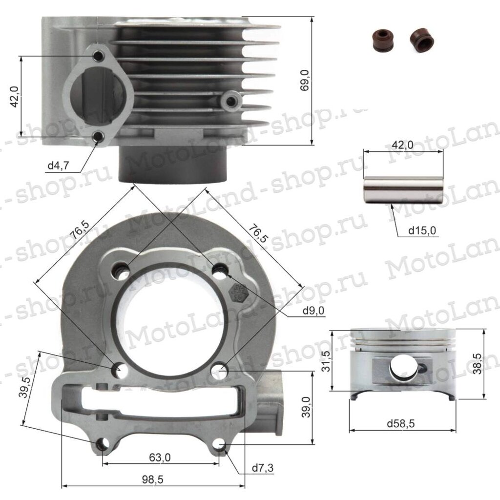 ЦПГ (поршневая) d=58,5mm 157QMJ (76,3/76,1/68,8/15) ТЮНИНГ из 150сс в 160сс от компании МотоОПТ - фото 1