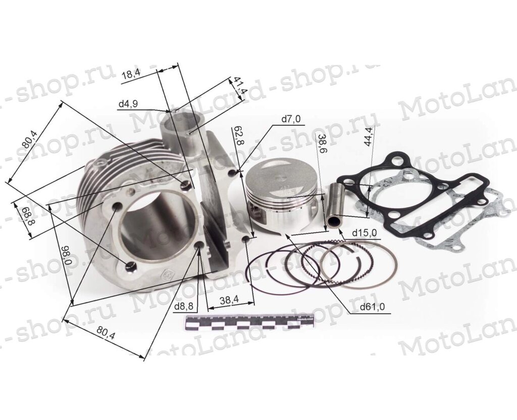 ЦПГ (поршневая) d=61mm 161QMK 200см3 (80.5/80.7/78.8/15) с реверсом от компании МотоОПТ - фото 1