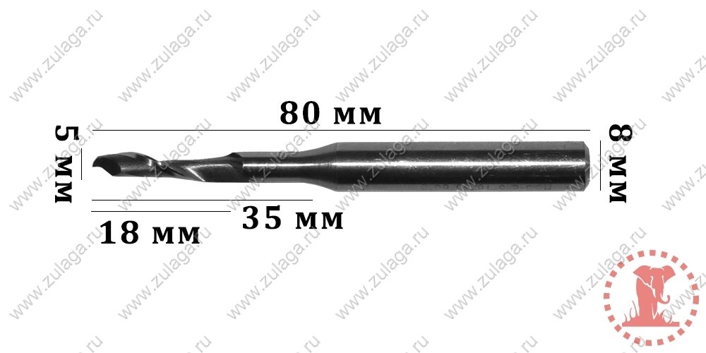 Фреза однозубая удлиненная 5x18/35x80x8 HSS co 5% J. M.D от компании ООО "ТехКом" - фото 1