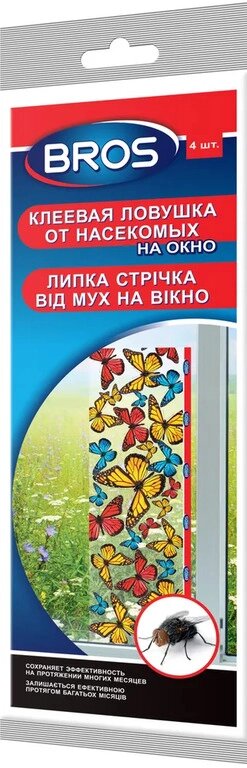 BROS, Полоска от мух на окно, декор, 4 шт от компании ООО "Торговая компания Капитал" - фото 1