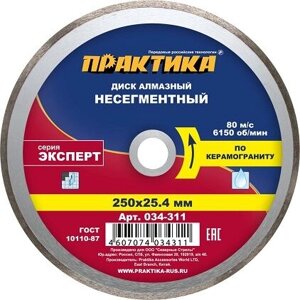 Диск алмазный ПРАКТИКА 250х25,4мм "Эксперт" керамогранит несегмент