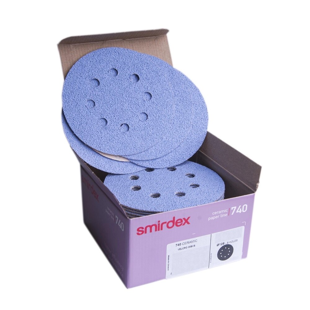 P40 125мм SMIRDEX Ceramic Velcro Discs 740 Абразивный круг, с 8 отверстиями от компании ООО «ВЕКТРА» - фото 1
