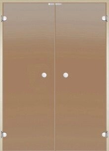 HARVIA Двери стеклянные, двойные 13/19 коробка ольха/осина, бронза от компании СпаТех - фото 1