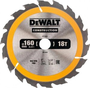 Пилный диск dewalt construction п/дер. с гвоздями 160/20 18 ATB +20° DT1931-QZ