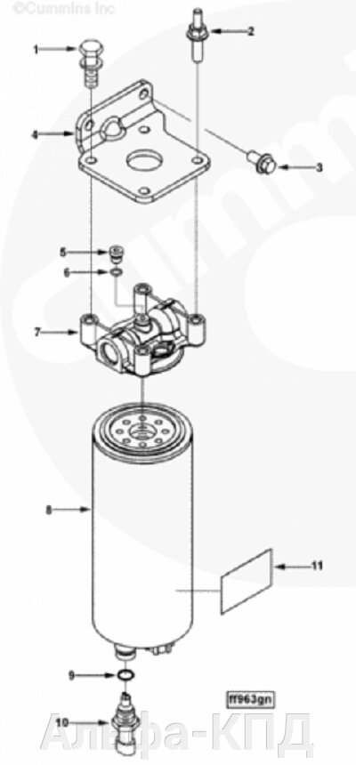 3944269 Фильтр топливный (сепаратор) двигателя Cummins QSC8.3 от компании Альфа-КПД - фото 1