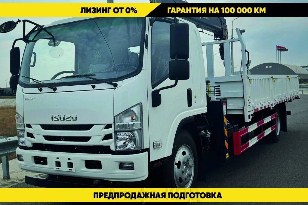 Бортовой автомобиль на шасси Isuzu Elf с КМУ 5 т от компании Альфа-КПД - фото 1