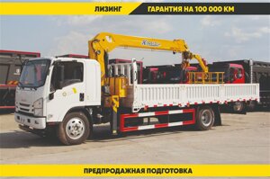 Бортовой автомобиль на шасси Elf с КМУ XCMG 5 т с монтажной корзиной