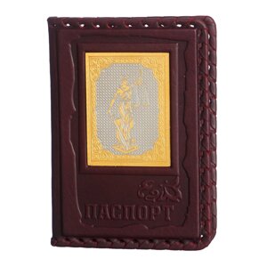 Макей Обложка для паспорта «Фемида-3» с накладкой покрытой золотом 999 пробы