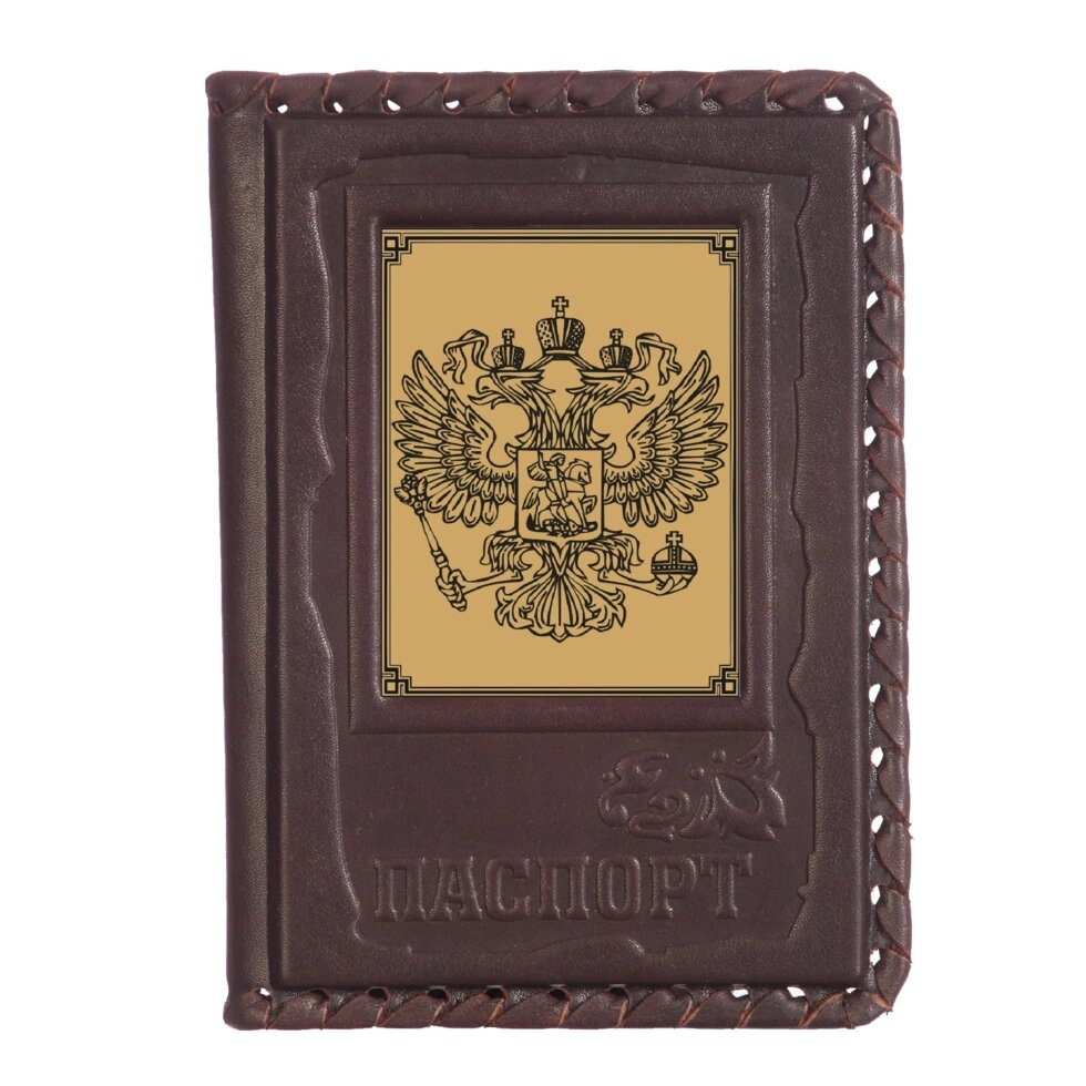 Макей Обложка для паспорта «Герб» с сублимированной накладкой. Цвет коричневый от компании Интернет-магазин "Тапочки с задником" - фото 1
