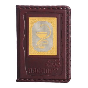 Макей Обложка для паспорта «Медику-3» с накладкой покрытой золотом 999 пробы
