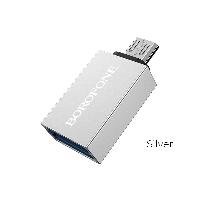 Адаптер Borofone OTG BV2 USB in - microUSB out, Silver от компании Медиамир - фото 1
