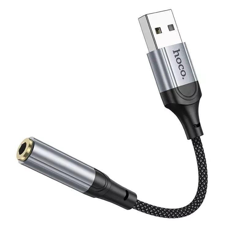 Адаптер HOCO LS36 USB - 3.5 Jack выход 3.5mm для наушников Black от компании Медиамир - фото 1