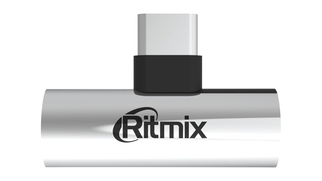 Адаптер RITMIX RCC-034 Silver Type-C out - Jack 3.5 in + Type-C in , металл. коробка от компании Медиамир - фото 1