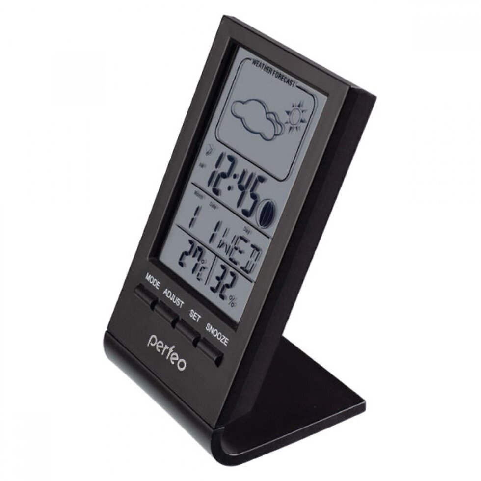 Часы-метеостанция Perfeo "Angle", чёрный, время, температура, влажность, дата (PF-S2092) PF_A4856 от компании Медиамир - фото 1
