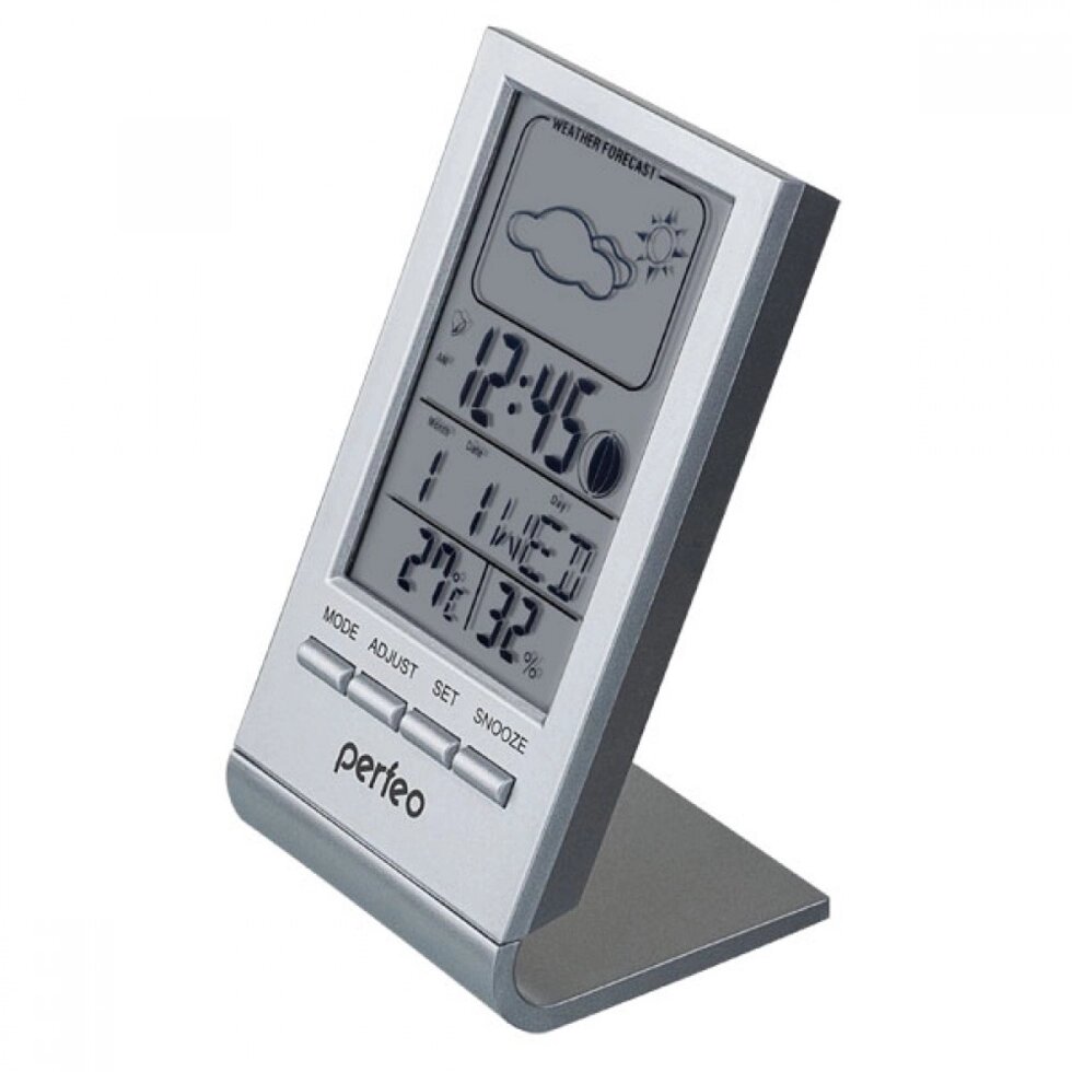 Часы-метеостанция Perfeo "Angle", серебряный, время, температура, влажность, дата (PF-S2092) PF_A4857 от компании Медиамир - фото 1