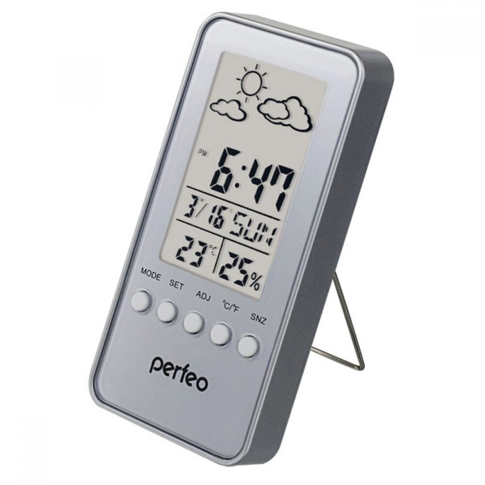 Часы-метеостанция Perfeo "Window", серебр., (PF-S002A) время, температура, влажность, дата PF_A4864 от компании Медиамир - фото 1