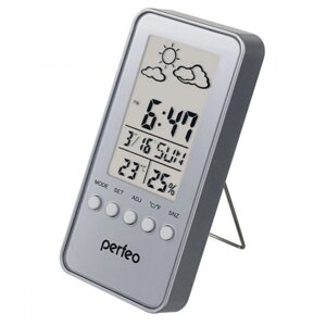Часы-метеостанция Perfeo "Window", серебр. PF-S002A) время, температура, влажность, дата PF_A4864