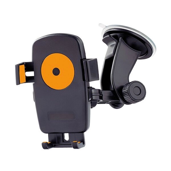 Держатель Perfeo-502-2 автомобильный для смартфона/навигатора/до 5"/ на стекло/One touch/ черн+оранж от компании Медиамир - фото 1
