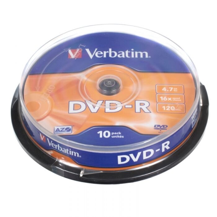 Диск Verbatim  DVD-R 4.7 Gb 16х (уп. 10 шт. в пл. кор.) /200/ от компании Медиамир - фото 1