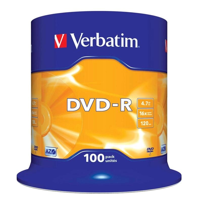 Диск Verbatim  DVD-R 4.7 Gb 16х (уп. 100 шт. в пл. кор.) /400/ от компании Медиамир - фото 1