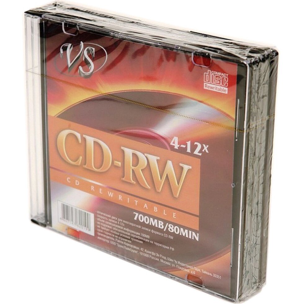Диск VS CD-RW  700Mb 4-12x Slim/5 /200/ от компании Медиамир - фото 1