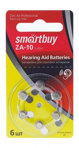 Элемент питания Smartbuy ZA10-6BL (SBZA-A10-6B) (для слуховых аппаратов) (60/3000) от компании Медиамир - фото 1