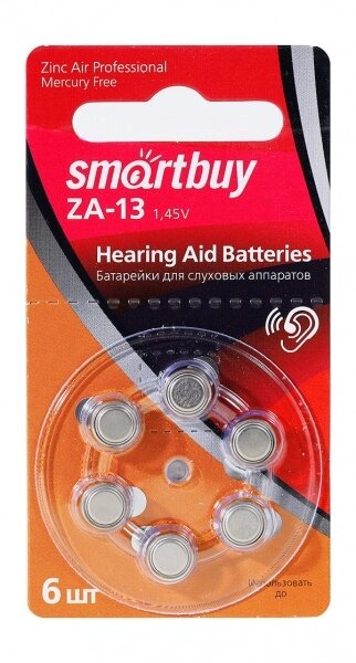 Элемент питания Smartbuy ZA13-6BL (SBZA-A13-6B) (для слуховых аппаратов) (60/3000) от компании Медиамир - фото 1