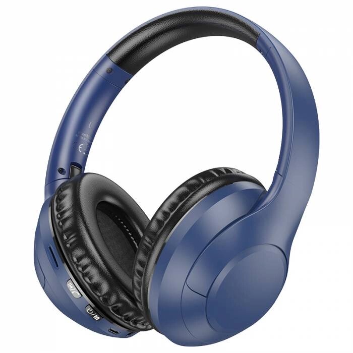 Гарнитура Bluetooth полноразмерная BOROFONE BO23 Glamour AUX3.5mm, Micro USB, MP3,200mah складные Blue от компании Медиамир - фото 1