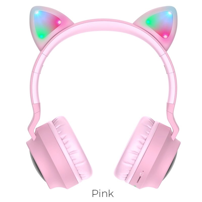 Гарнитура Bluetooth полноразмерная HOCO W27 Cat ear Bluetooth 4.2 300mah MP3, LED (Pink) от компании Медиамир - фото 1