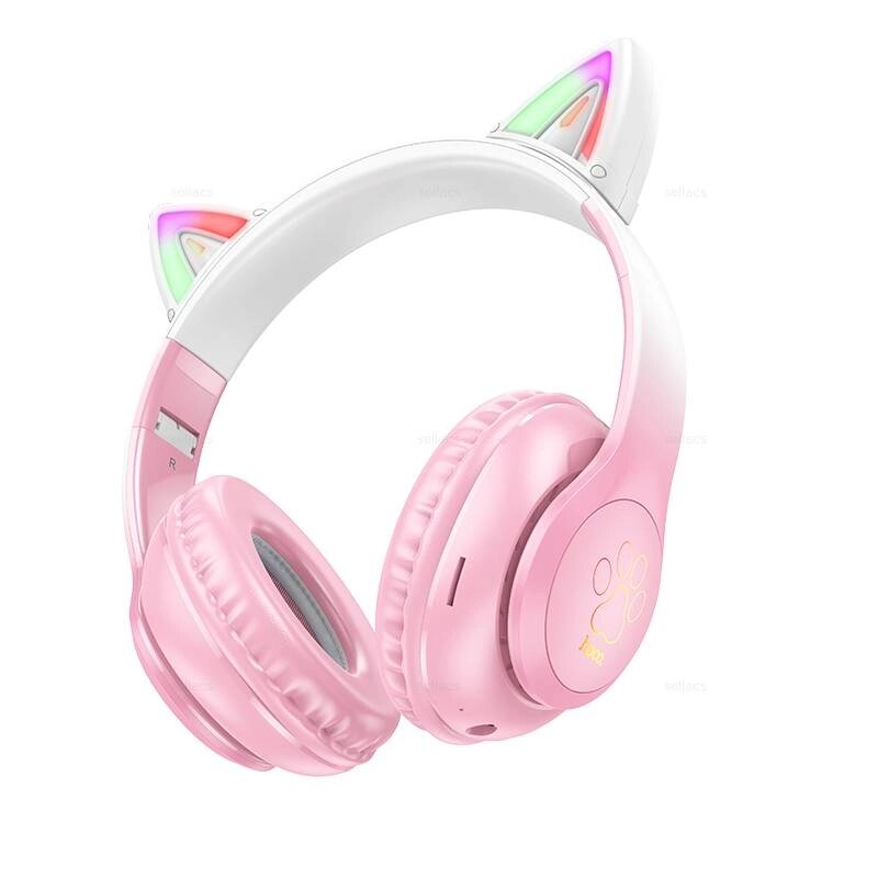 Гарнитура Bluetooth полноразмерная HOCO W42 Cat Ears BT 5.3 400mah MP3 LED складные Cherry Blossom п от компании Медиамир - фото 1