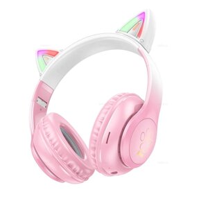 Гарнитура Bluetooth полноразмерная HOCO W42 Cat Ears BT 5.3 400mah MP3 LED складные Cherry Blossom п