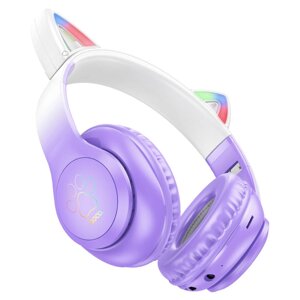 Гарнитура Bluetooth полноразмерная HOCO W42 Cat Ears BT 5.3 400mah MP3 LED складные Purple Grape п