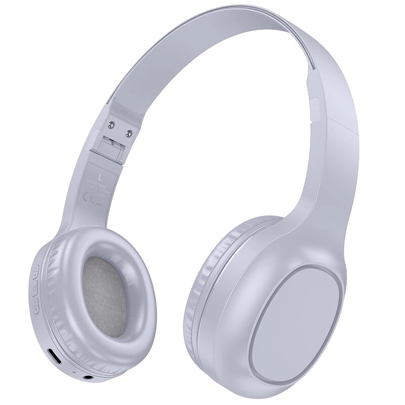 Гарнитура Bluetooth полноразмерная HOCO W46 Charm, bluetooth 5.3, 200мАч складные Light Blue Grey от компании Медиамир - фото 1