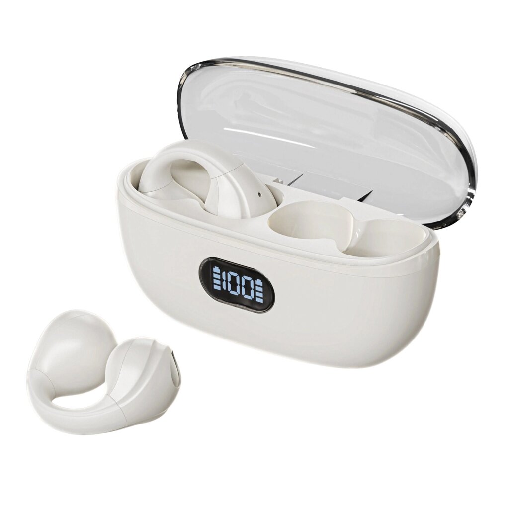 Гарнитура Bluetooth TWS Breaking BT-04 Clips, LED, TypeC, Bluetooth 5.3 (Бежевый) (25536) РАПРОДАЖА от компании Медиамир - фото 1