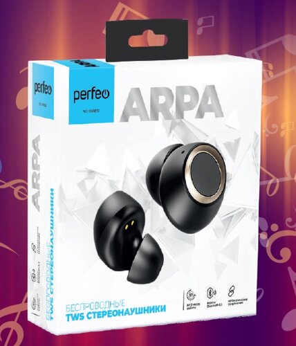 Гарнитура Bluetooth TWS Perfeo ARPA чёрные автосопряжение (VS_TWS06)