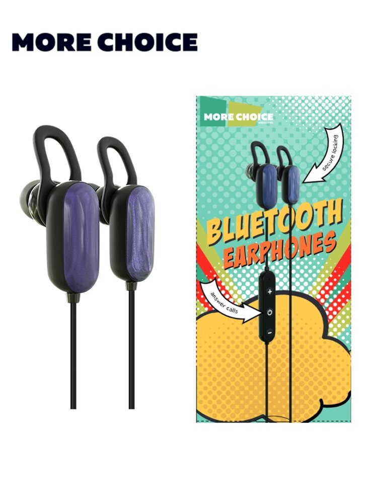 Гарнитура Bluetooth внутриканальная More Choice BG10 с шейным шнурком + сумочка д/наушников (Blue) от компании Медиамир - фото 1