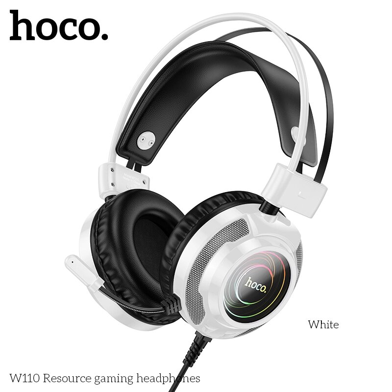 Гарнитура полноразмерная ИГРОВАЯ HOCO W110 LED, USB+Jack3.5mm + адаптер 2*Jeck White от компании Медиамир - фото 1