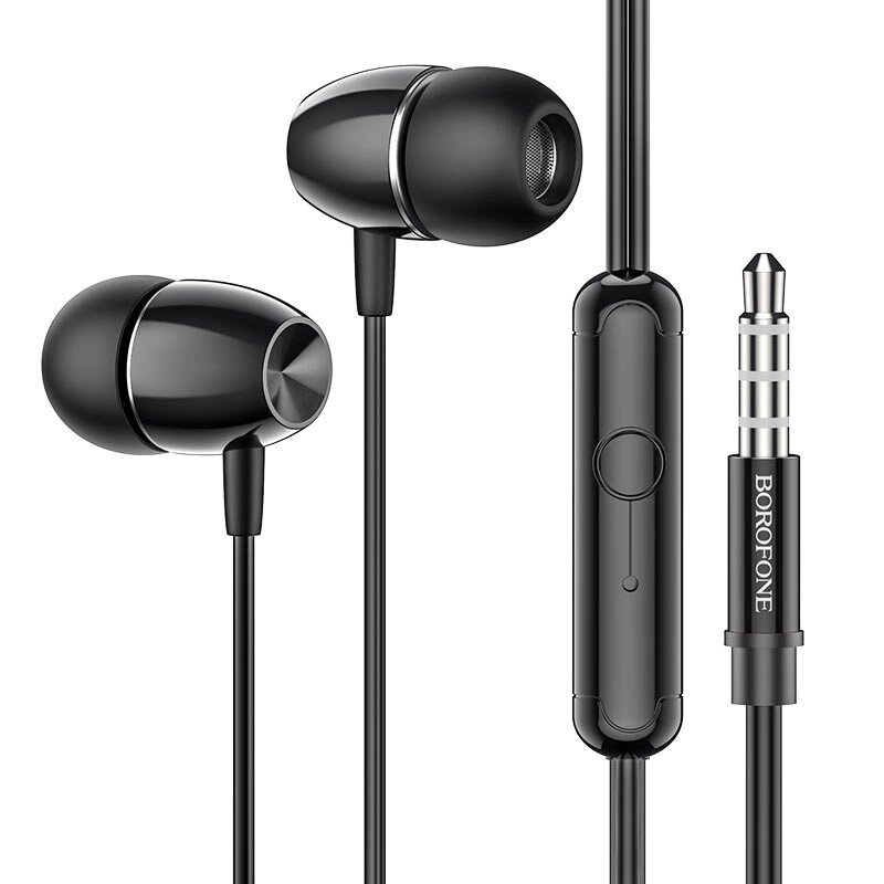 Гарнитура внутриканальная Borofone BM57 Platinum universal earphones with microphone, черный от компании Медиамир - фото 1