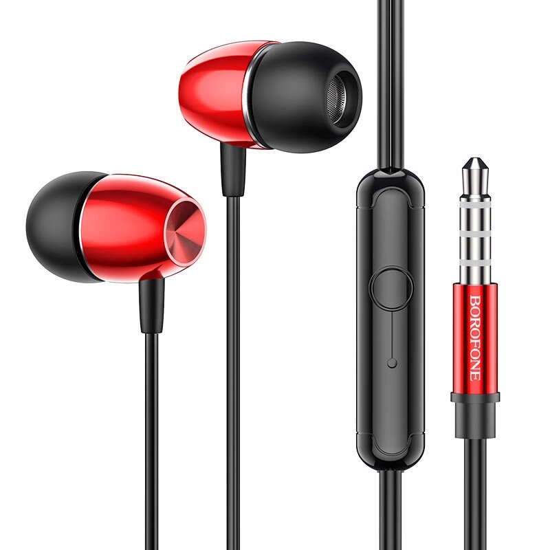 Гарнитура внутриканальная Borofone BM57 Platinum universal earphones with microphone, красный от компании Медиамир - фото 1