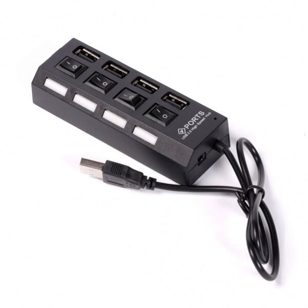 Хаб USB 2.0 Smartbuy с выключателями, 4 порта, СуперЭконом, черный (SBHA-7204-B) от компании Медиамир - фото 1