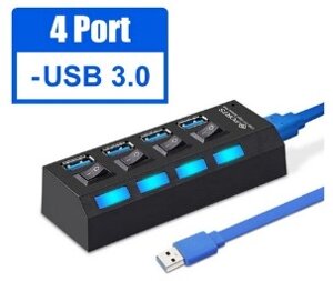 Хаб USB 3.0 Smartbuy с выключателями, 4 порта, СуперЭконом, черный (SBHA-7304-B)