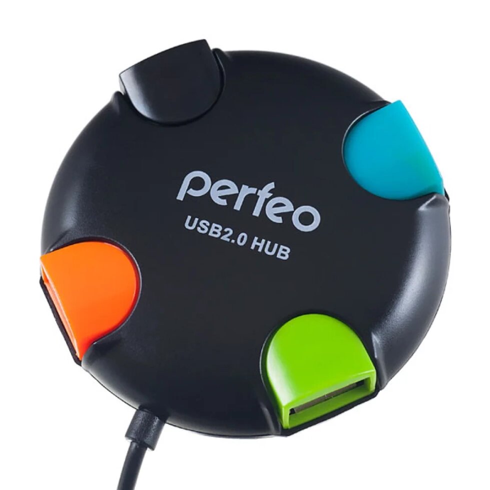 Хаб USB Perfeo 4 порта, (PF-VI-H020 Black), чёрный, PF_4283 от компании Медиамир - фото 1